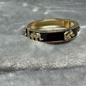 Elegant Hinged Gold and Black Elephant Bangle